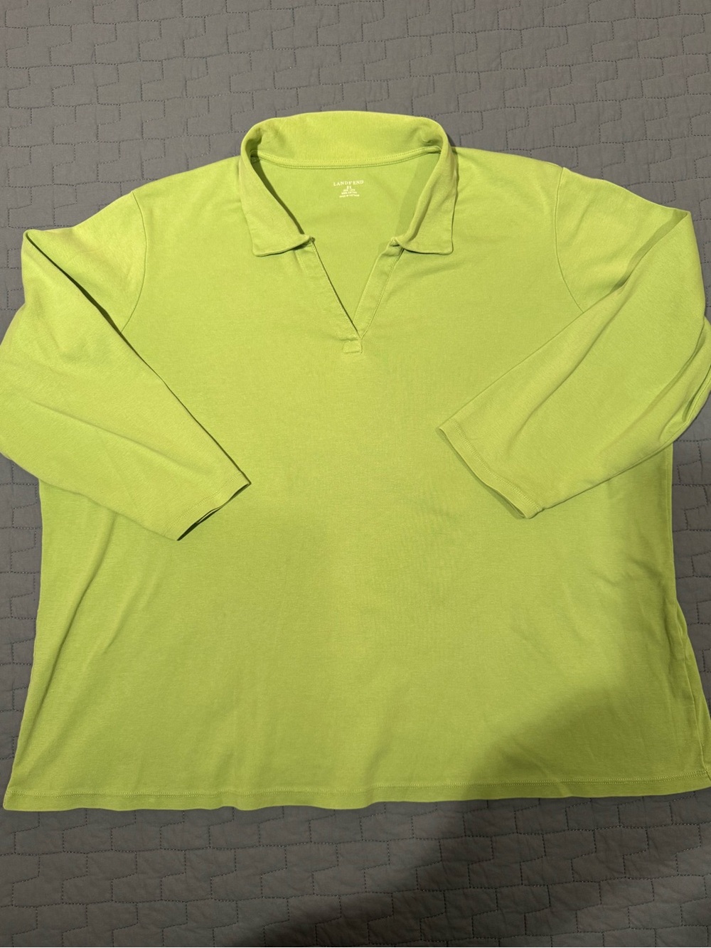 Lands' End Lime Green V-Neck Collared Sweater